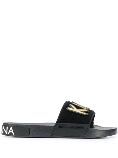 Dolce & Gabbana King Patch Slides In Black