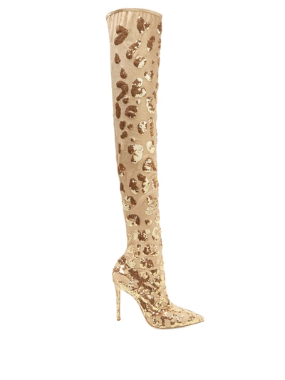 Gianvito Rossi Daze Cuissard Leopard Over-the-knee Boots In Gold