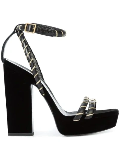 Saint Laurent Black/gold Debbie Platform Heel Sandal