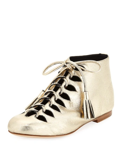 Laurence Dacade Sunny Metallic Leather Tassel Lace-up Bootie