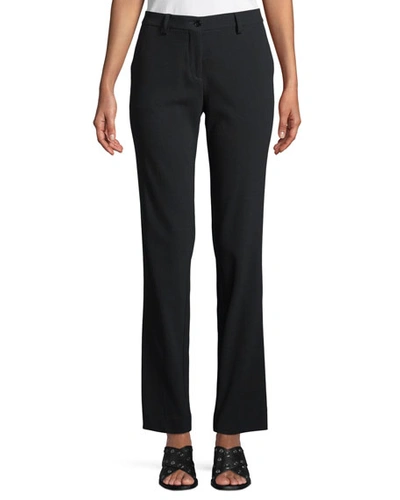 Etro Tab-front Straight-leg Stretch-cady Pants In Black