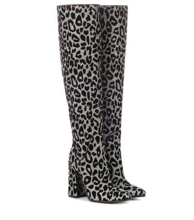 Dolce & Gabbana Boots In Color-changing Leopard Fabric In Silver