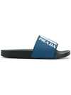 Prada Graphic Logo Pool Slides In Blue