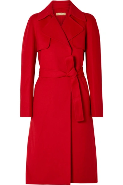 Michael Kors Double-face Cashmere Melton Trench Robe Coat In Red