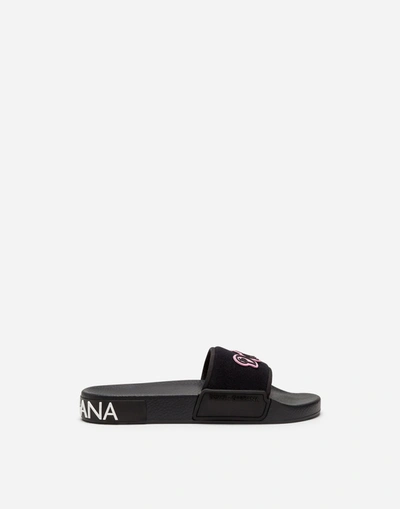 Dolce & Gabbana Slides With Patch In Black
