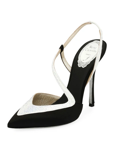 René Caovilla Asymmetric Satin 110mm Pumps In Black/white