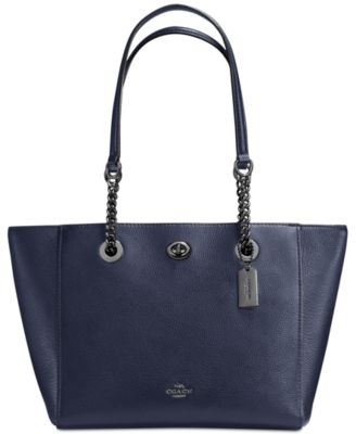 coach turnlock chain tote 27 in polished pebble leather