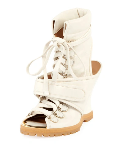 Chloé Women's River Open Toe Leather Ankle Booties In White