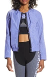 Adidas By Stella Mccartney Collarless Zip-front Logo Track Jacket In Joy Purple S13