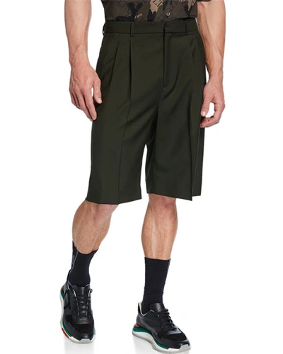 Valentino Men's Pleated-front Bermuda Shorts In Olive