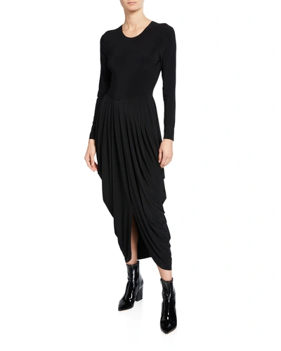 Norma Kamali Long-sleeve Waterfall Dress In Black