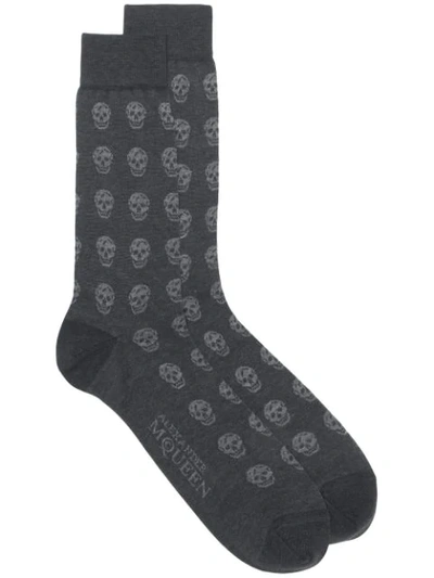 Alexander Mcqueen Men's Skull-pattern Cotton Socks In 1061 Nero E Grigio Scuro