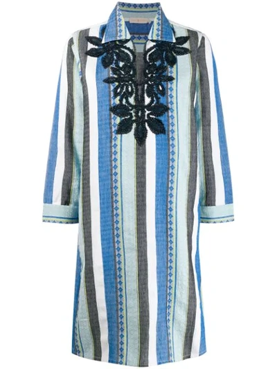 Tory Burch Striped Embroidered Jacquard Long-sleeve Cotton Tunic Dress In  Filipa Jacquard Stripe | ModeSens