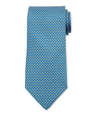 Ferragamo Bow-print Silk Tie In Blue