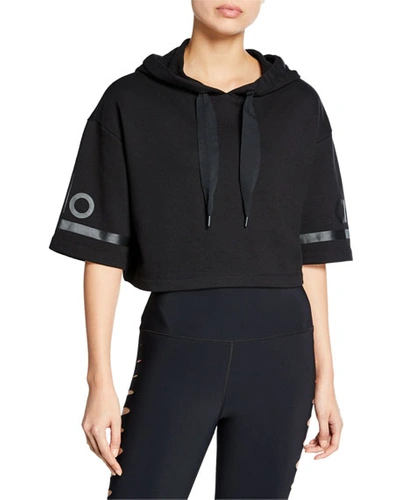 Alo Yoga Jersey Cropped Short-sleeve Pullover Hoodie In Black