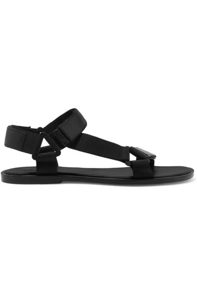 Vince Parks Flat Leather/nylon Grip-strap Sandals In Black