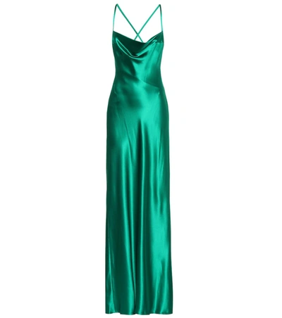 Galvan Yasmine Ruched Silk Satin Bodycon Dress In Green