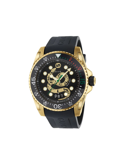 Gucci Men's Dive King Snake Gold Pvd Watch With Rubber Strap In Undefined