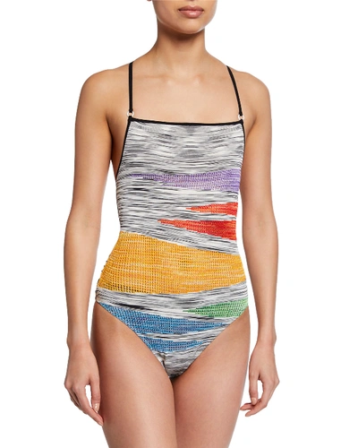 Missoni Square-neck Knit Tie-back One-piece Swimsuit In Multi