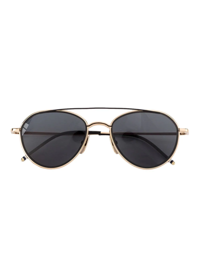 Thom Browne Black Aviator Sunglasses In A-t-gld-blk