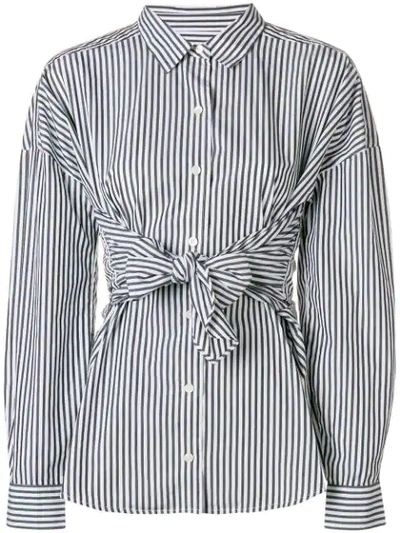 Frame Tie-accented Long-sleeve Poplin Shirt In Black Multi