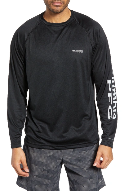 Columbia Pfg Terminal Tackle Performance Long Sleeve T-shirt In Black/ Cool Grey Logo
