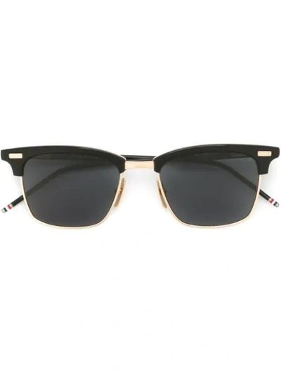 Thom Browne Tricolour-trim Square Metal Sunglasses In Black