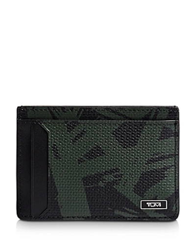 Tumi Monaco Embossed Leather Money Clip Card Case In Green Palm Print