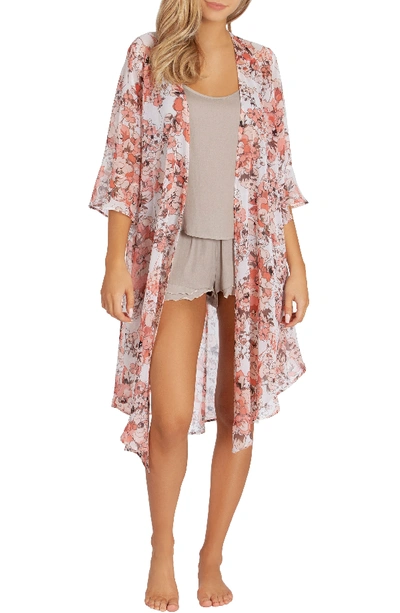 Midnight Bakery Coral Floral Duster Cardigan In Summer Print