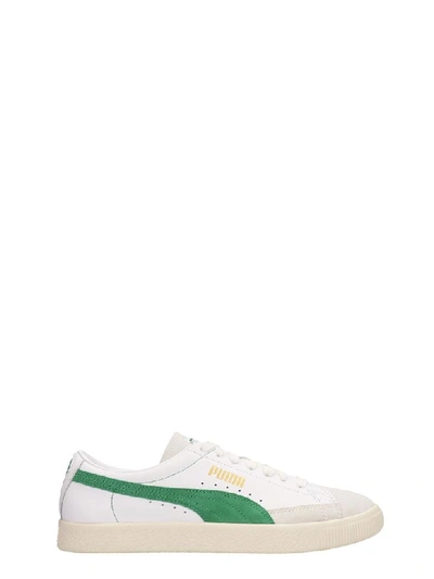 Puma White And Green Leather Sneakers