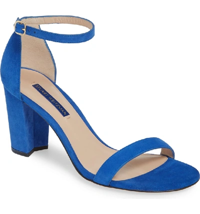 Stuart Weitzman Nearlynude Ankle Strap Sandal In Royal Blue Suede
