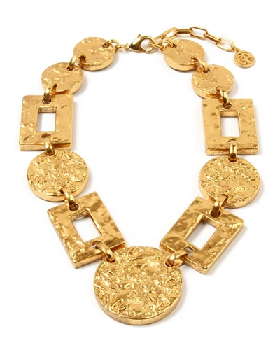 Ben-amun 24k Gold Electroplated Textured Statement Round And Rectangular Necklace