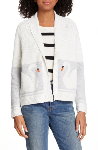 The Great Swan Cardigan In Cream And Heather Grey