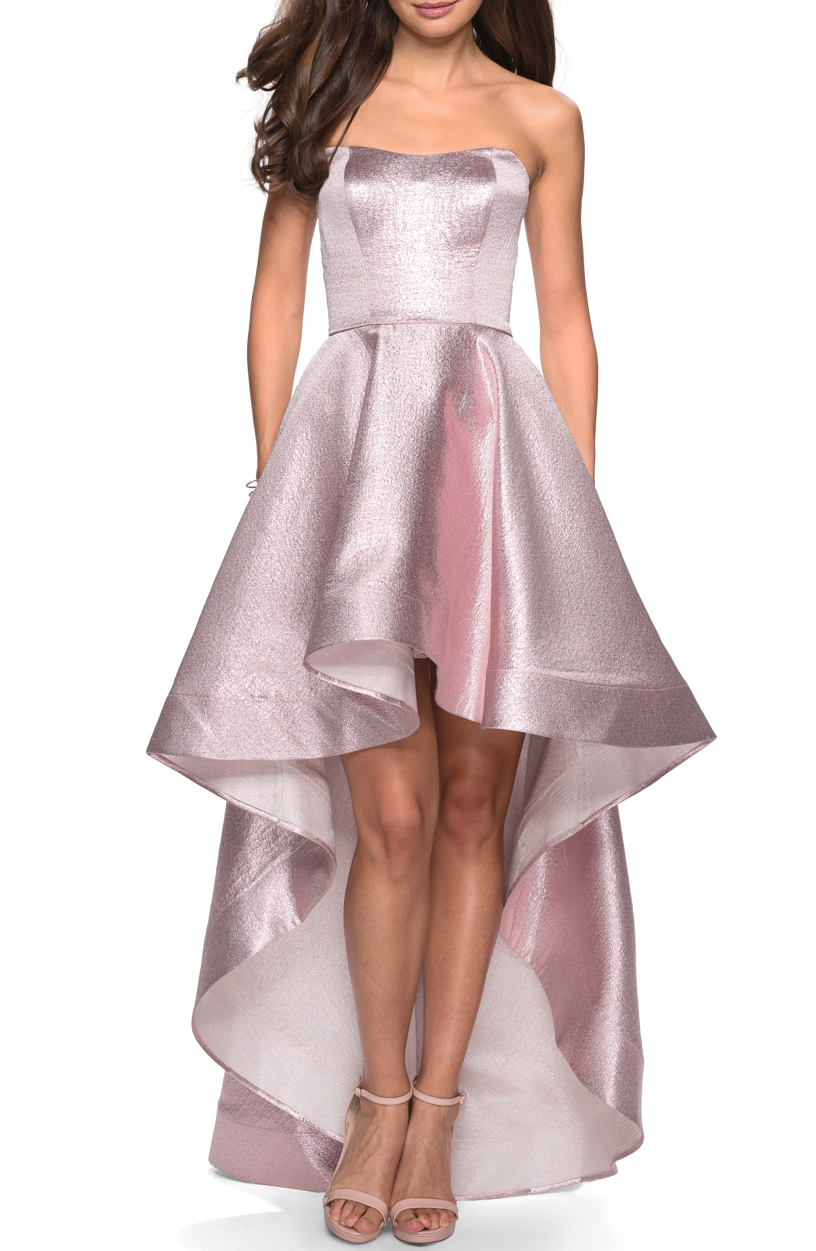 La Femme Strapless High/low Evening Dress In Pink ModeSens