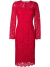 Dolce & Gabbana Floral Lace Dress In Red