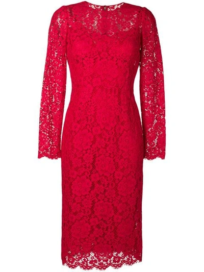 Dolce & Gabbana Floral Lace Dress In Red