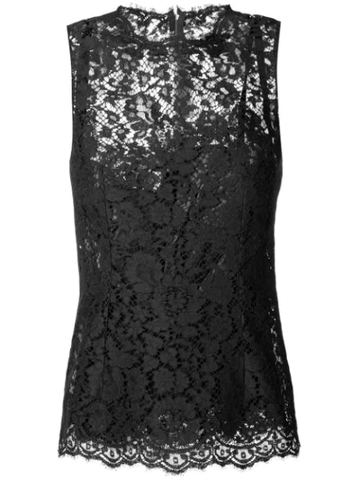 Dolce & Gabbana Crewneck Sleeveless Lace Shell Top In Black