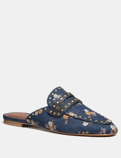 Coach Faye Loafer Slide With Painted Floral Bow Print - Women's In Denim