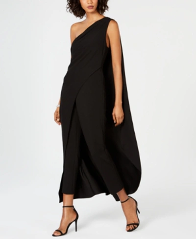 Adrianna Papell One-shoulder Crepe Jumpsuit In Black