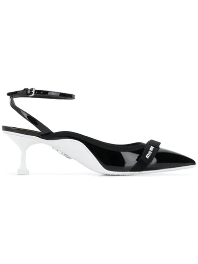 Miu Miu Patent-leather Slingback Pumps In Black,white