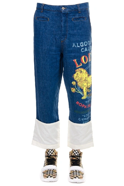 Loewe Blue Cropped Cotton Leon Print Jeans