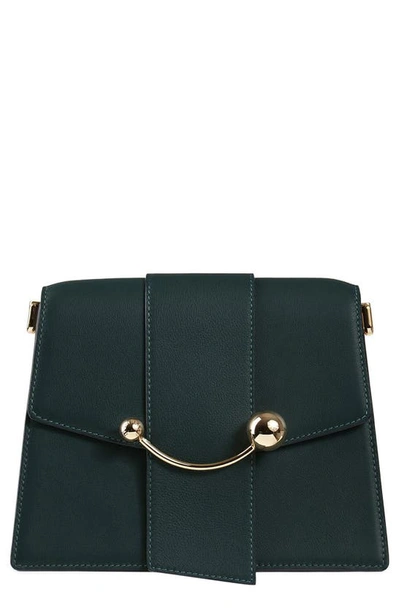 Strathberry Box Crescent Calfskin Leather Shoulder Bag In Green