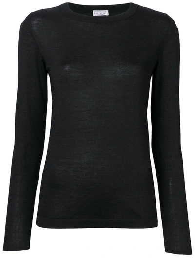 Brunello Cucinelli Long-sleeve Fitted Sweater In Black