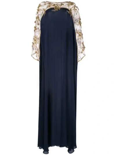 Marchesa X Ramadan Embroidered Floral Draped Kaftan Dress In Blue