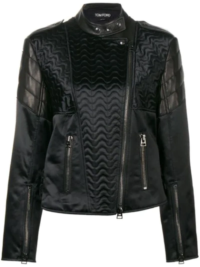Tom Ford Animal Print Leather Jacket In Black