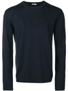 Valentino Logo Embossed Fine Knit Sweater In Blue
