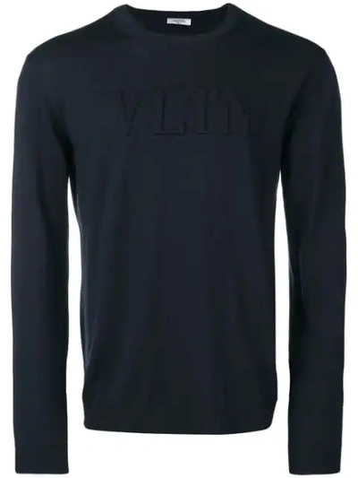 Valentino Logo Embossed Fine Knit Jumper In Blue