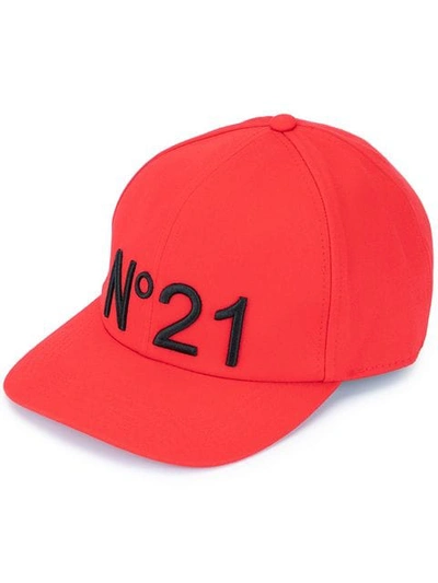 N°21 Embroidered Logo Cap In Red