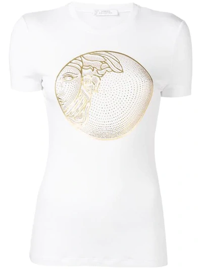 Versace Medusa Embellished Tee In White