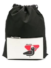 Prada Bird Patch Drawstring Backpack In Black